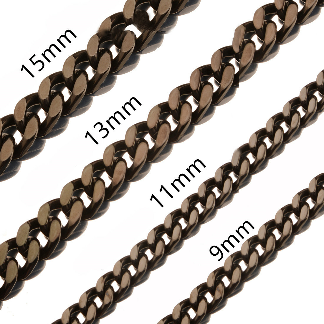 9-15mm Heavy Silver Gold Black Mens Curb Chain Stainless Steel Necklace Bracelet