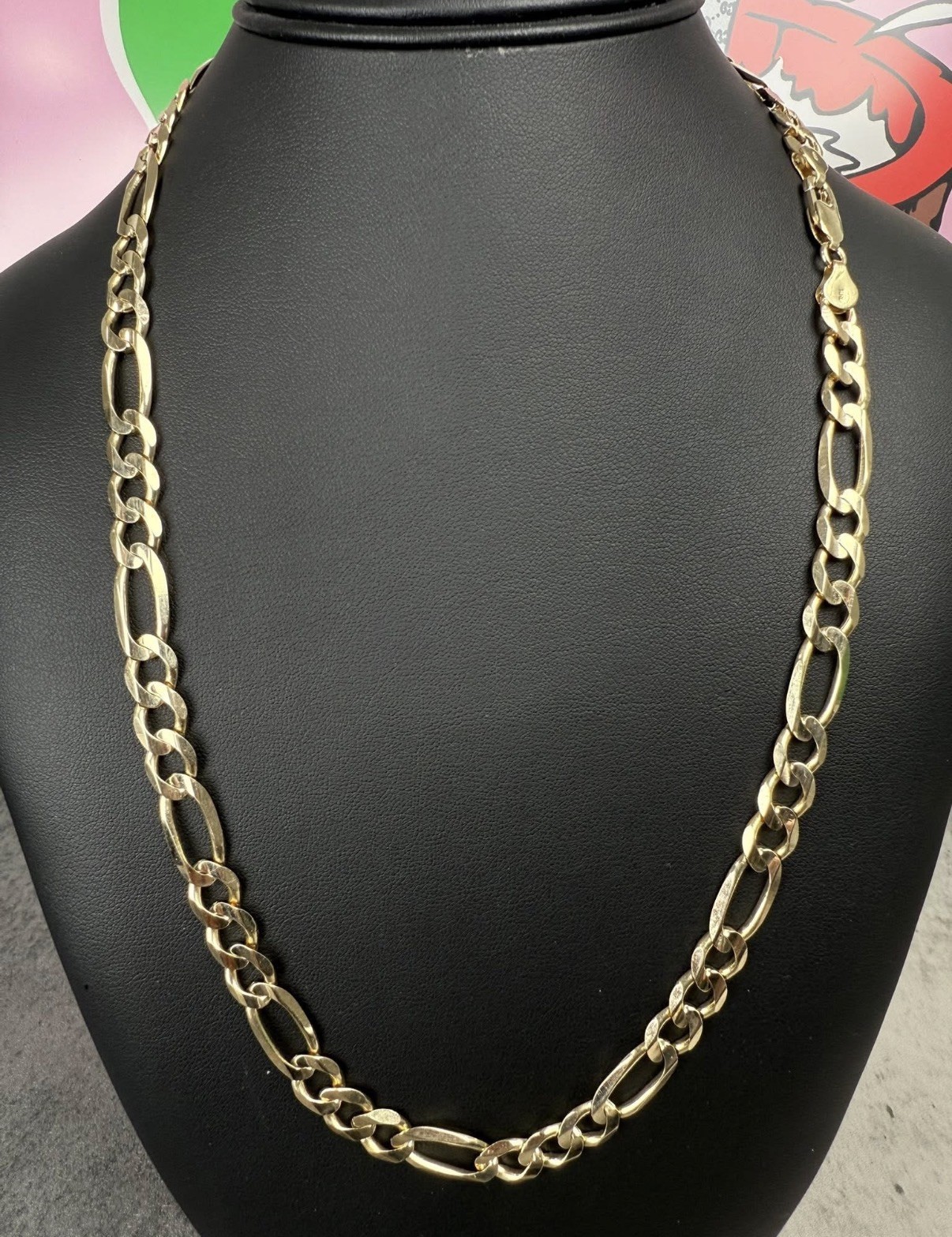 14K Solid Yellow GOLD Figaro link Chain Necklace 20″ inch Heavy 42.4 Grams 8.5mm