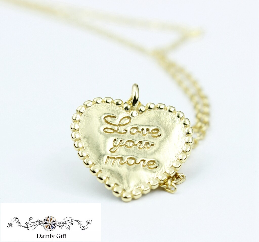 Fashion Women Love You More Gold Heart 925 Sterling Silver Necklace 15.75-17.5″
