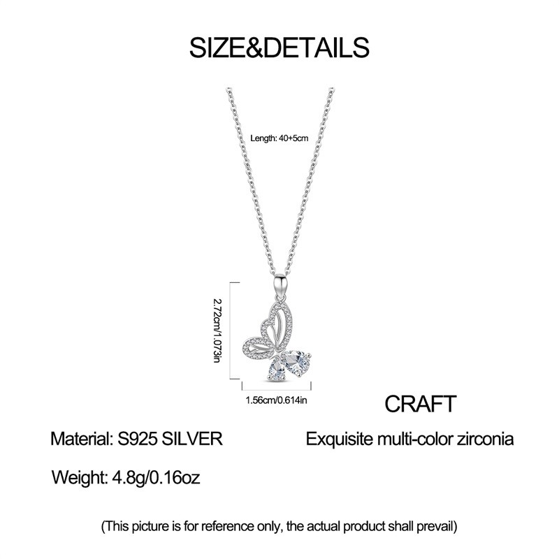 KUNSIR 925 Sterling Silver Crystal Butterfly Necklace Women Elegant Gift for Her