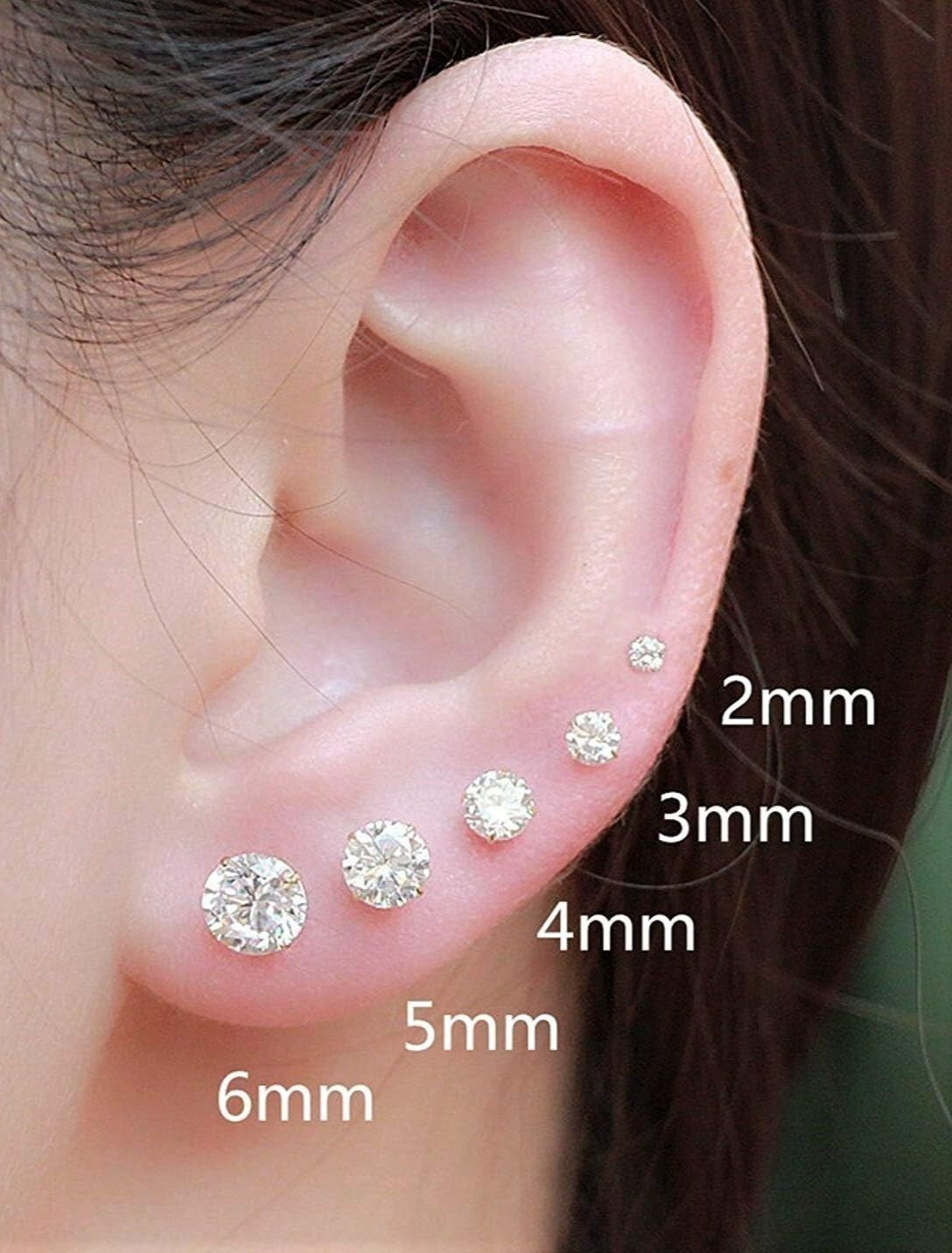 14k Gold 4-Prong Basket Round Setting Cubic Zirconia Stud Earrings 2mm-8mm