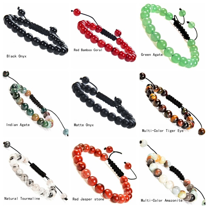 Handmade 8mm natural healing power gemstone beads adjustable bracelet for unisex