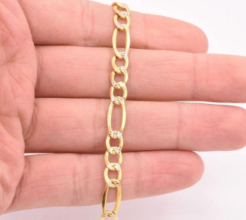 10K Yellow Gold Hollow Figaro Bracelet Diamond Cut 2mm-6.5mm Unisex 7″ 8″ 9″