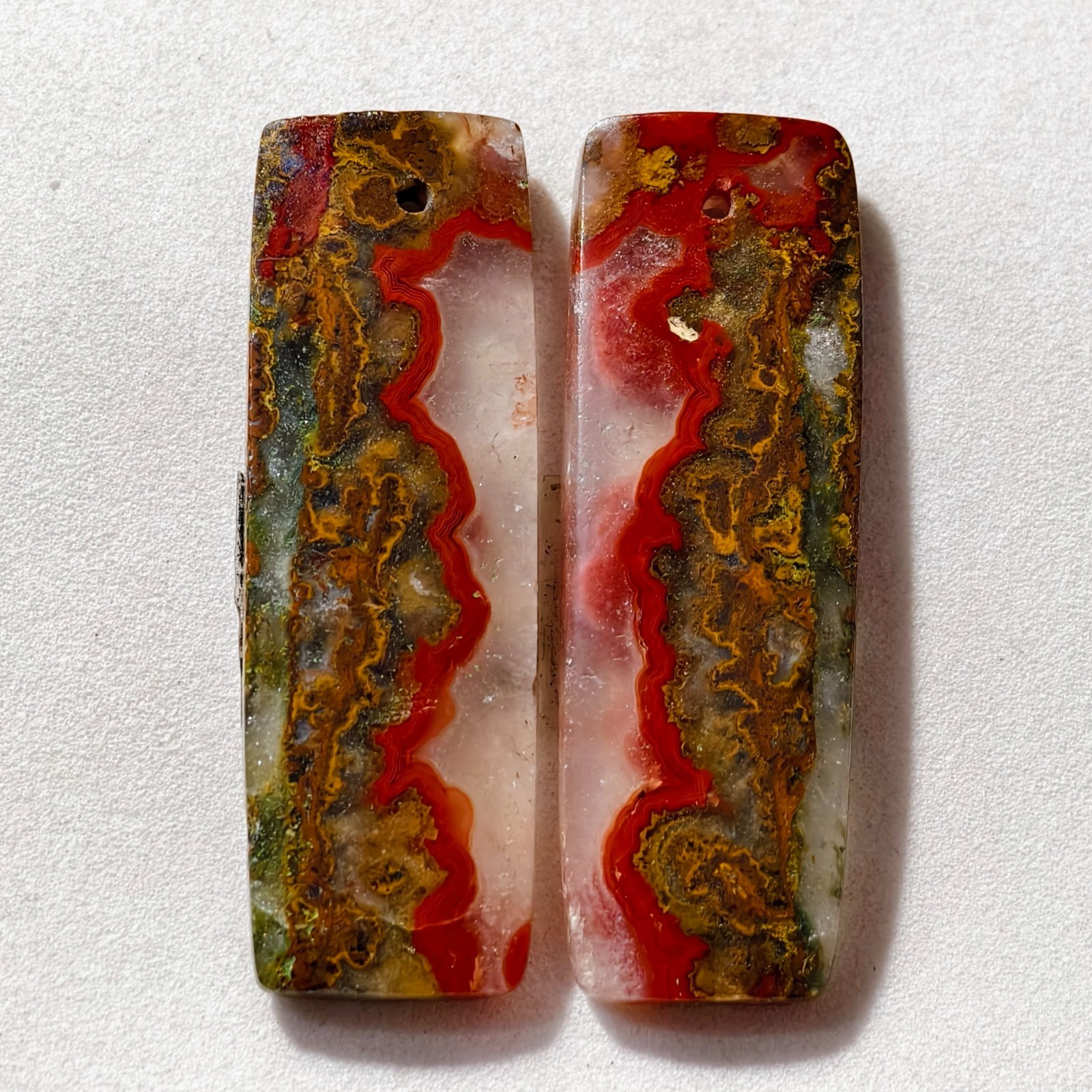 55 Cts Natural Seam Agate Drilled Match Pair Cabochon Gemstone 41 X 13 MM