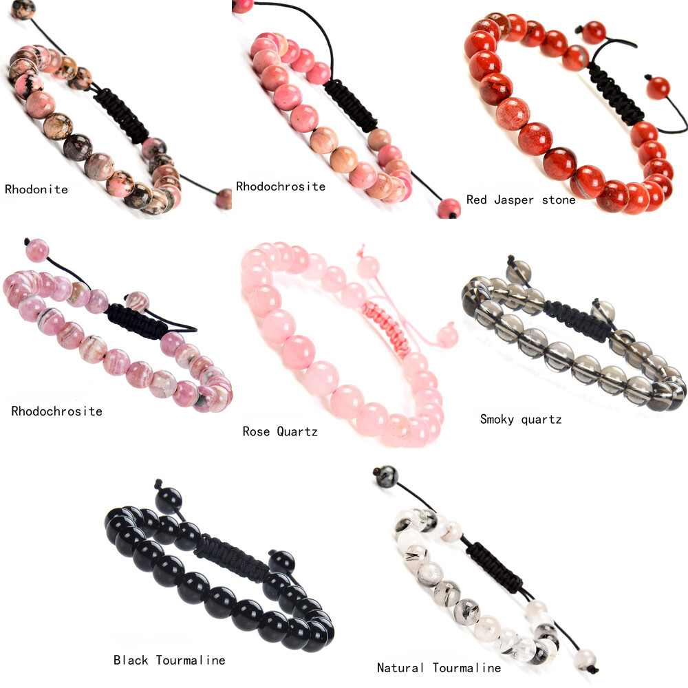 Handmade 8mm natural healing power gemstone beads adjustable bracelet for unisex