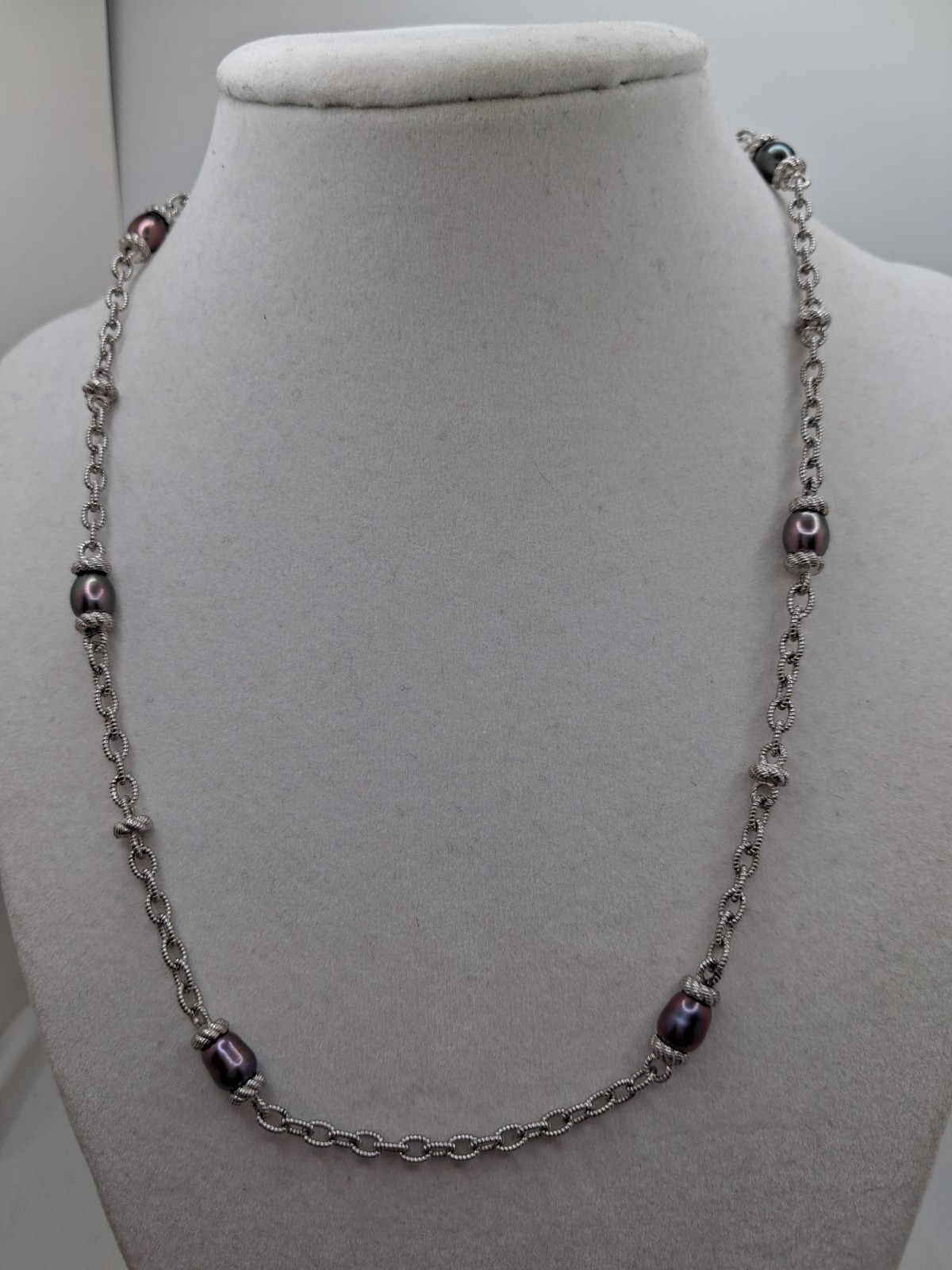 Judith Ripka Sterling Cultured Lustrous Grey Pearl Necklace & Pendant/Enhancer