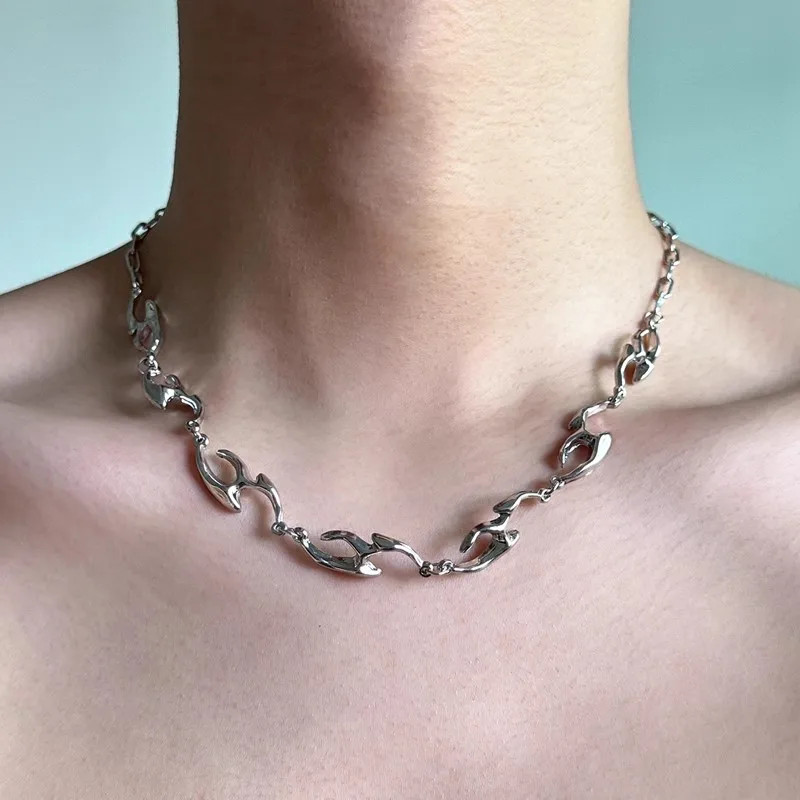 New Punk Irregular Titanium Steel Necklace for Man Hip Hop Necklace Collar Chai
