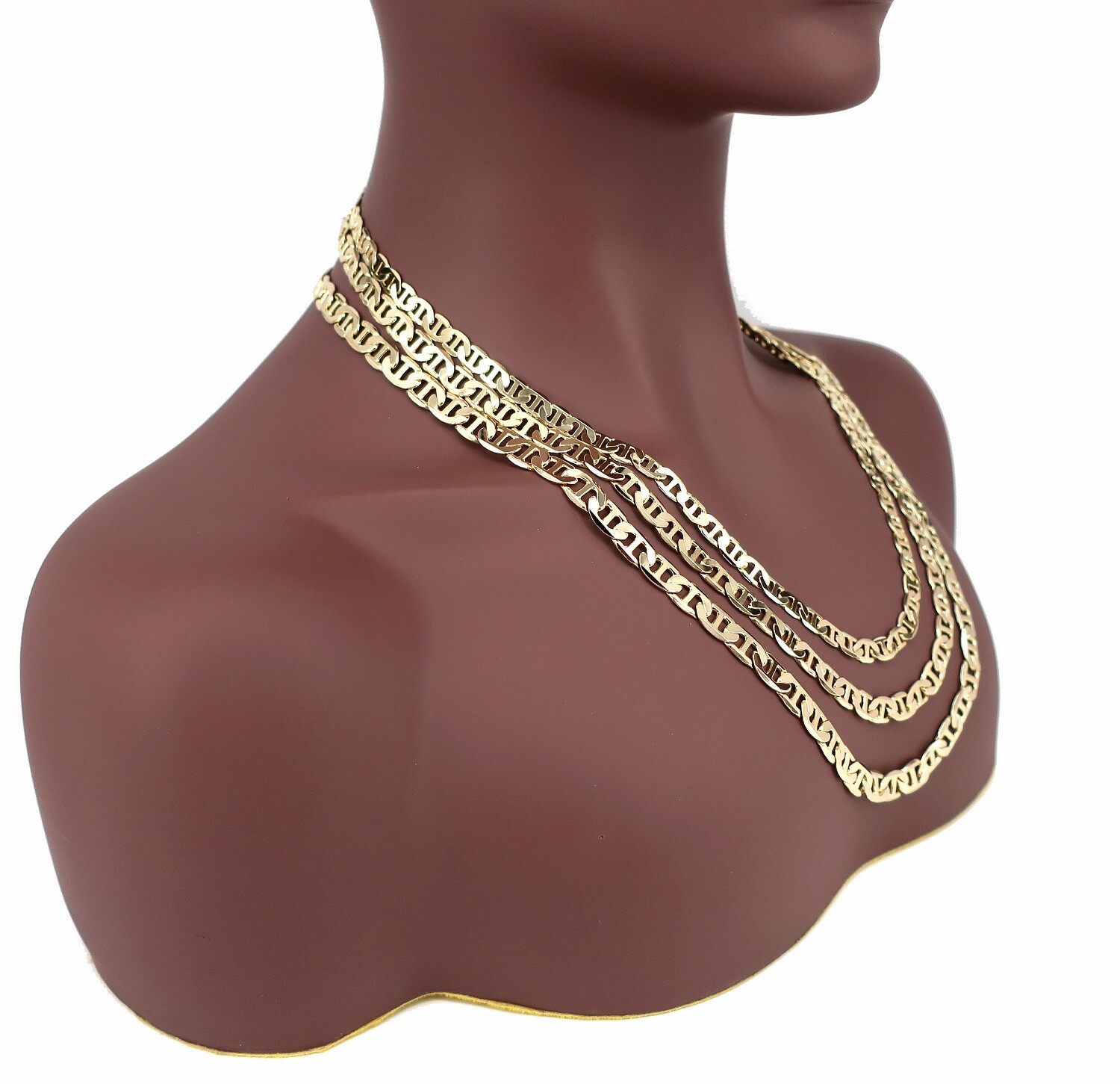 Yellow Mariner Anchor Chain 7mm 8mm 9mm Necklace Bracelet 14K Gold Plated