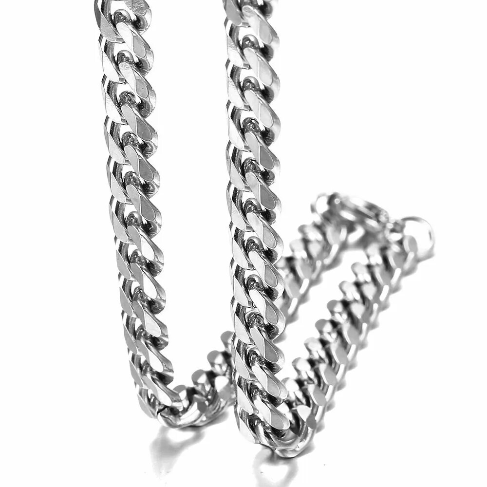 16-30″ Stainless Steel Silver Chain Cuban Curb Necklace 3/5/7/9/11mm Womens Mens