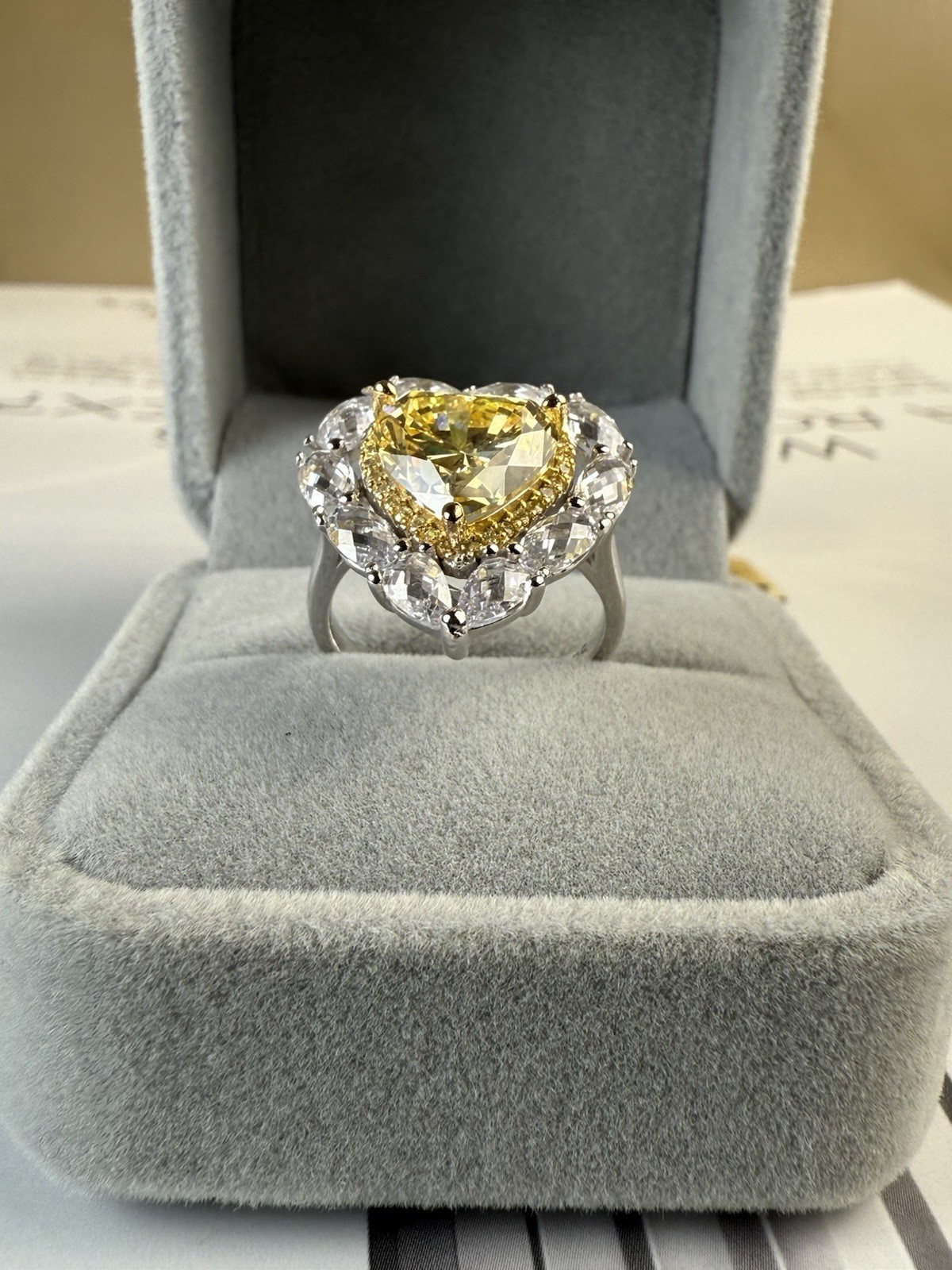 Engagement Ring 925 Sterling Silver Heart Cut Lab Created Yellow Sapphire 6