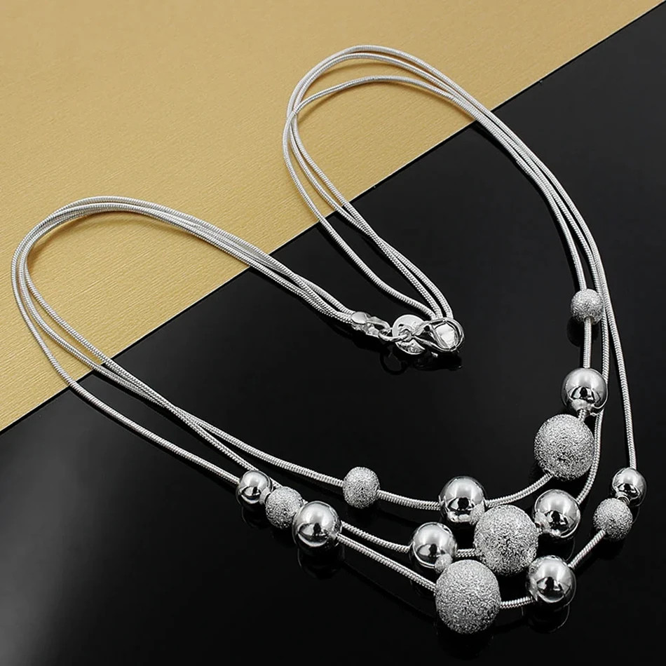 925 Sterling Silver Bead Necklace Charm Classic Fashion Women Lady Wedding Chain