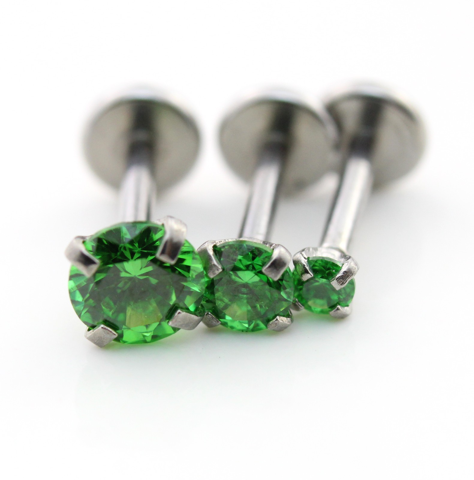 Green Flat Back Threadless Stud Earrings Cartilage Piercing Tragus Jewelry Studs