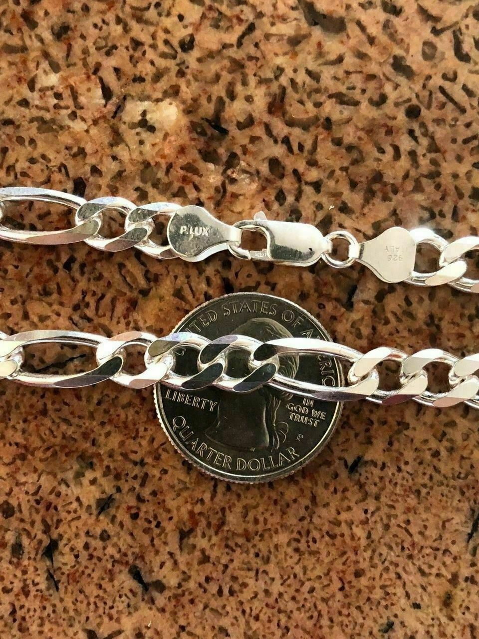 Men’s Solid 925 Sterling Silver Figaro Chain Necklace ITALY 8mm Thick 18-30″