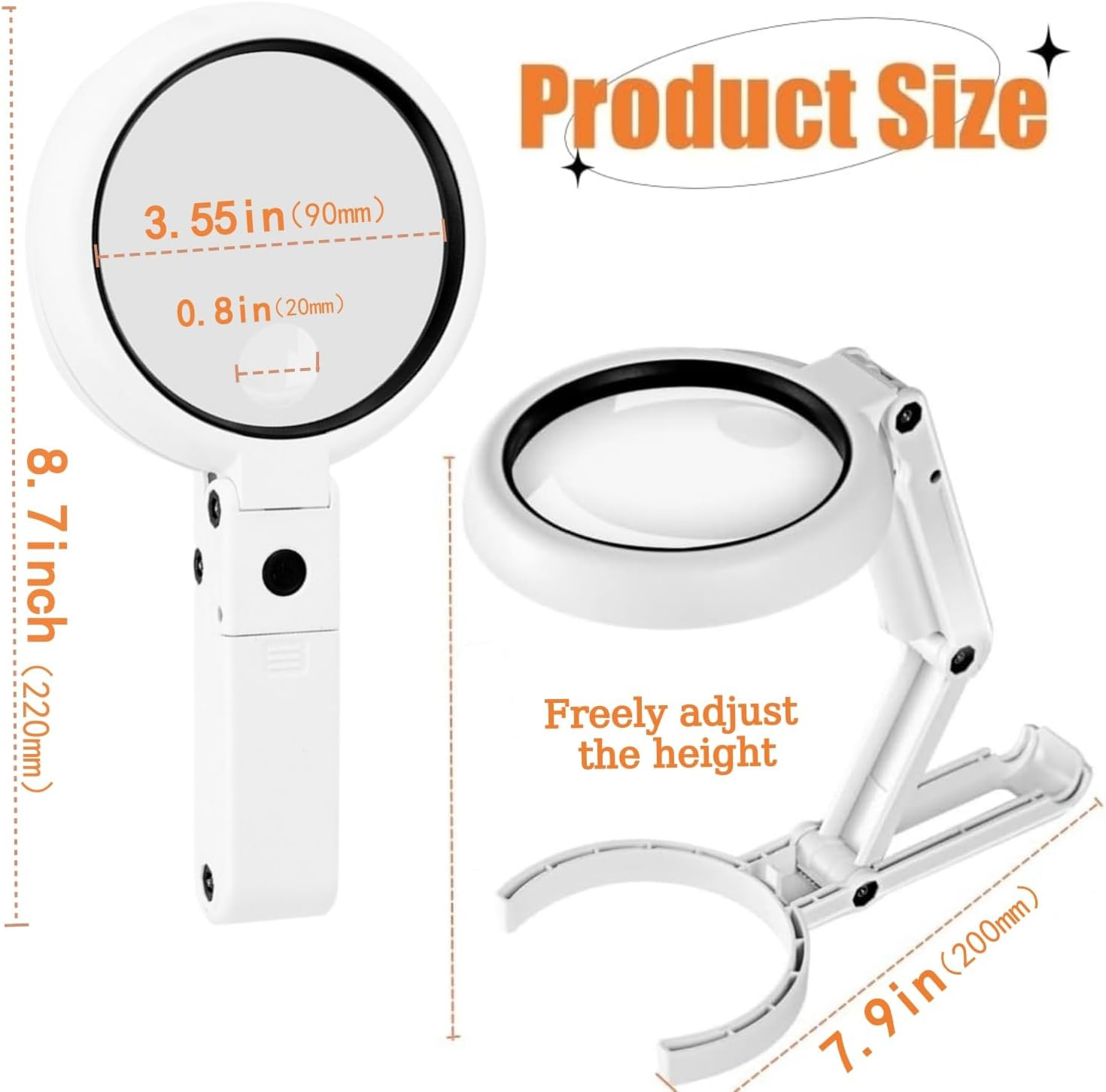 30X 10X Magnifying Glass with Light and Stand, Foldable Handheld Large Magnifyin