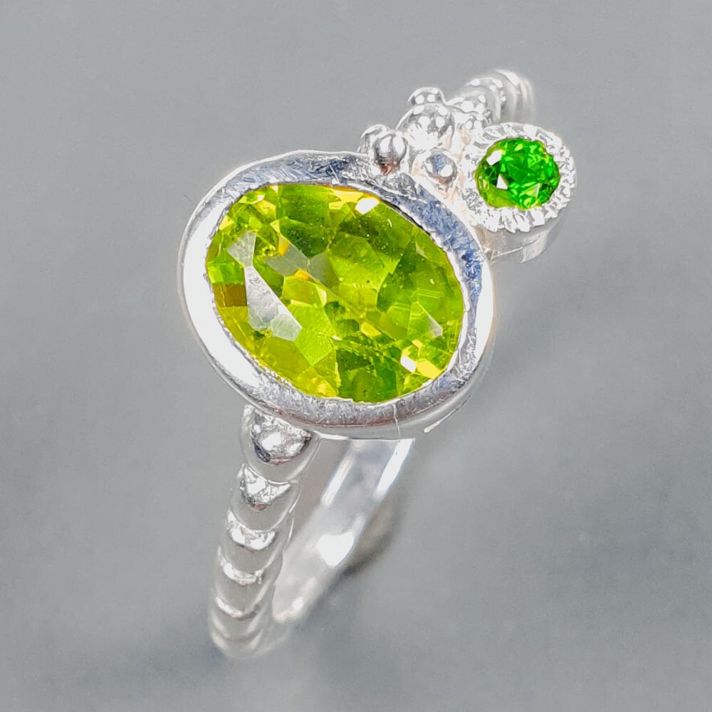 Not Enhanced Natural Peridot Sterling Silver ring 925 One of a kind/ RVS416