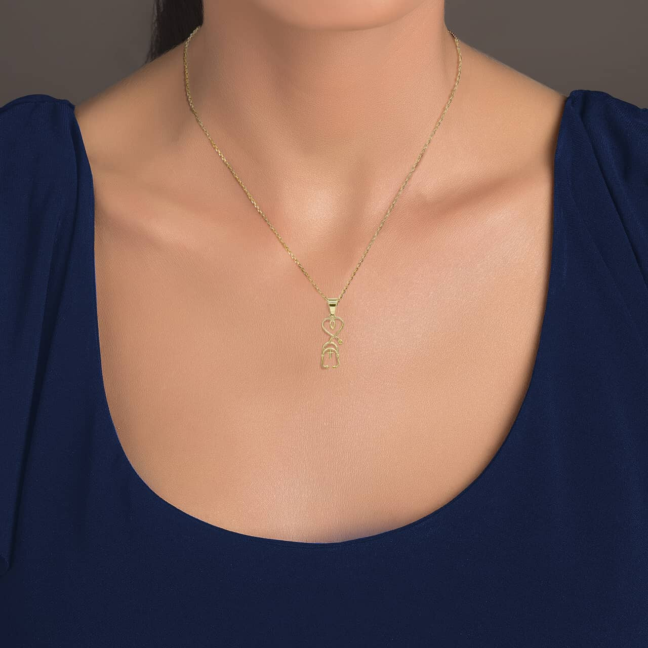 Gold Cross Stethoscope Pendant Necklace (Available in Yellow/Rose/White Gold)