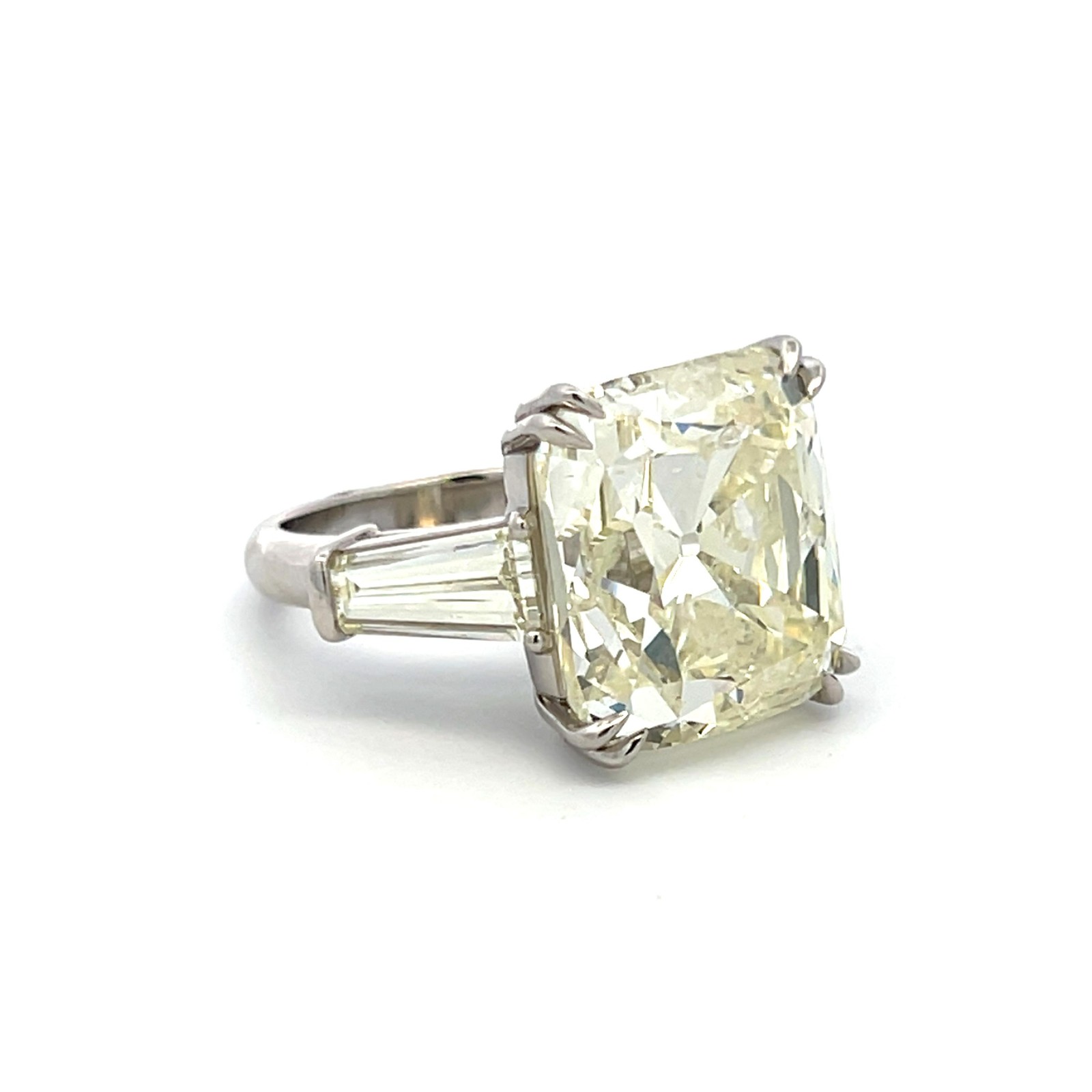 Platinum Engagement Ring with 22.41ct Cushion & Tapered Baguette Diamonds GIA