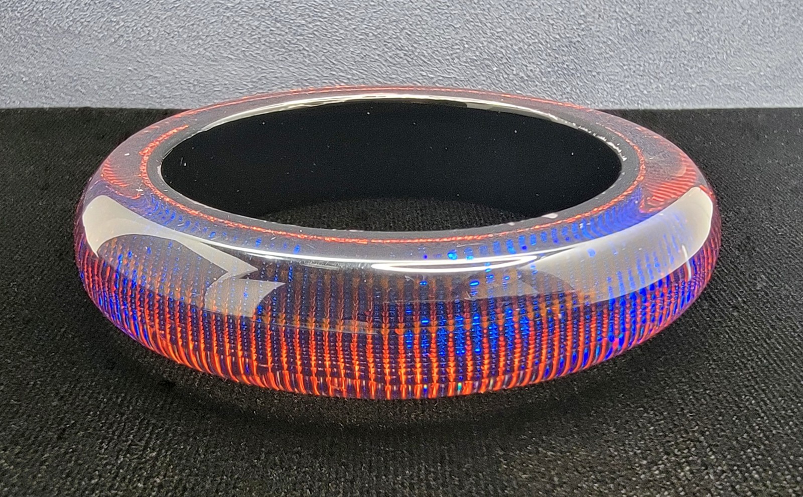 VTG 60s Pop Art Lucite Bracelet Red Blue Striped Foil Backed Chunky Bangle