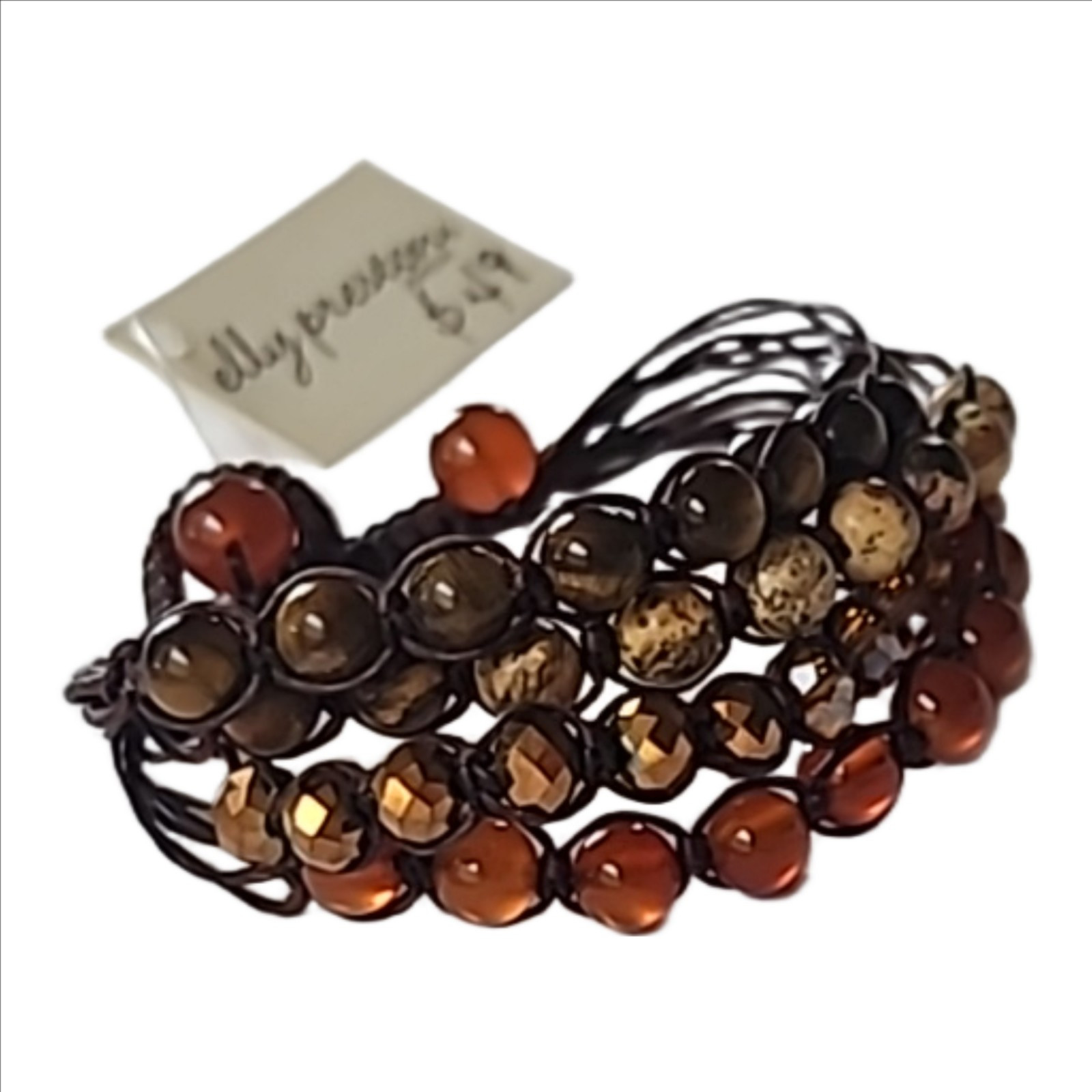 Elly Preston Leather Cord Bronze Bead Boho 3 Strand Wrap Marble Bracelet