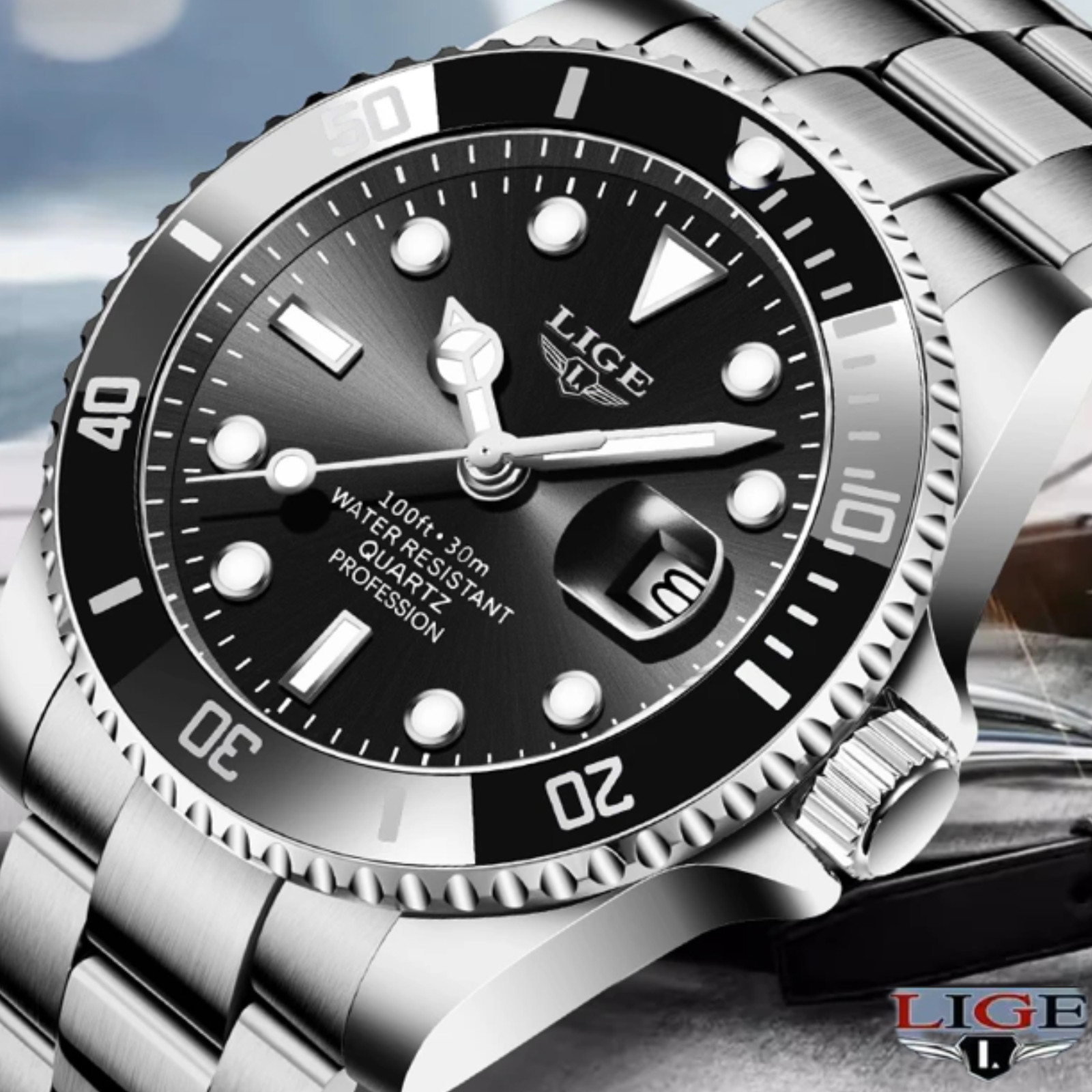 LIGE Top Brand Fashion Watch, Men Waterproof Date Watch Sport Watch 3ATM
