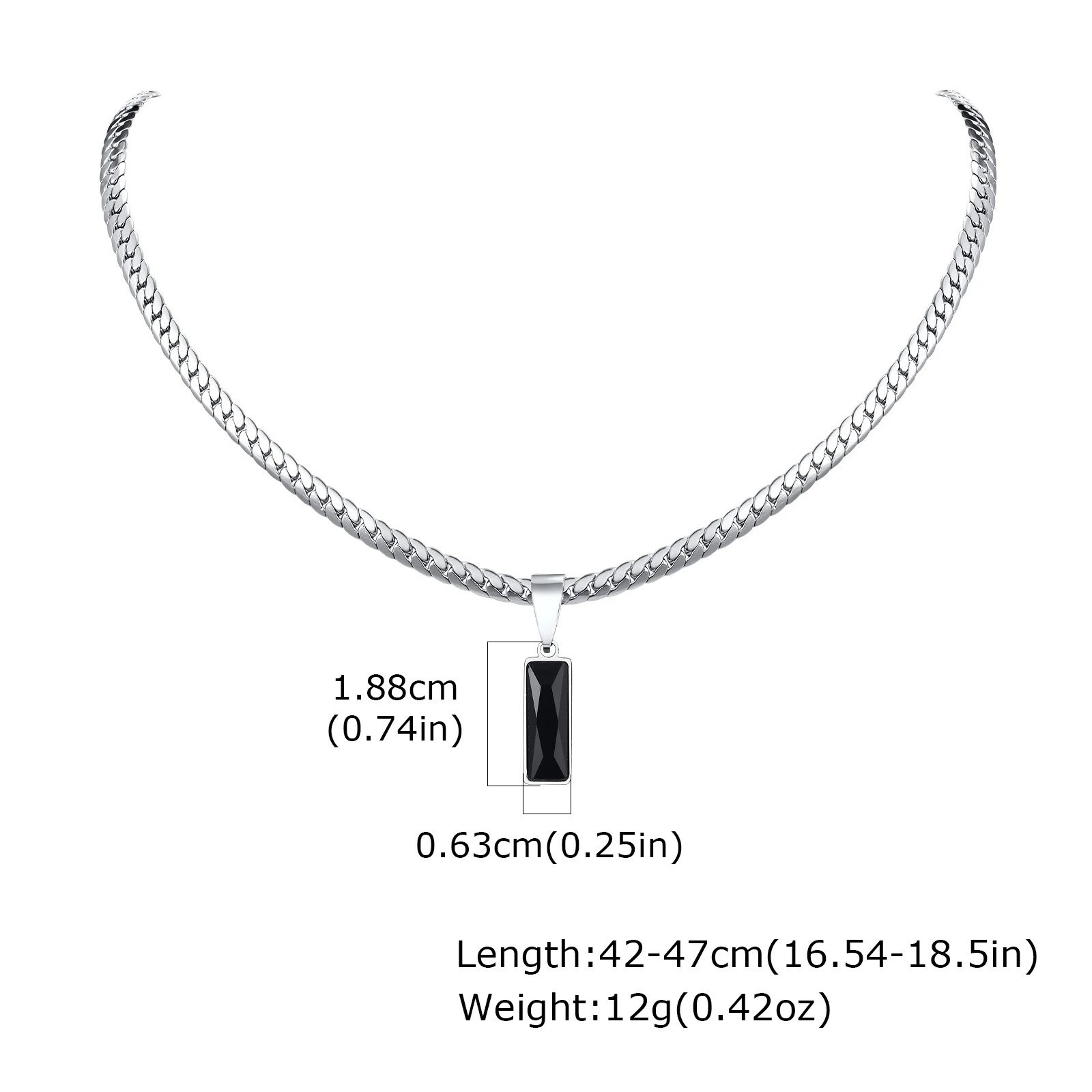 Mens Geometric Stone Pendant Necklace Stainless Steel Cuban Chain Hip Hop Gift
