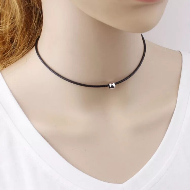 Choker necklace black bead gold or silver variety choices
