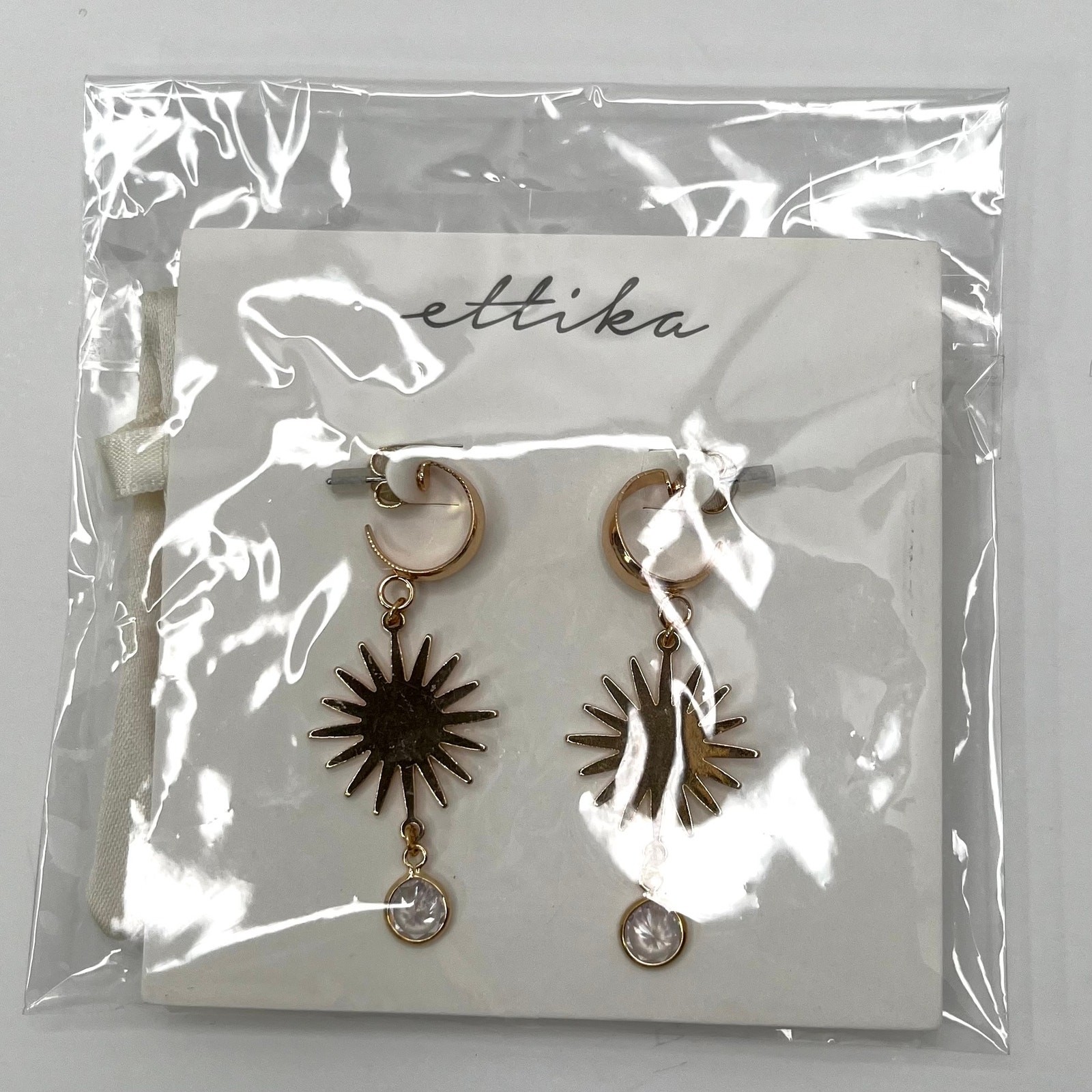 Ettika Gold Sunburst Dangle Earrings Crystal Drop Celestial Boho NWT GTE1834