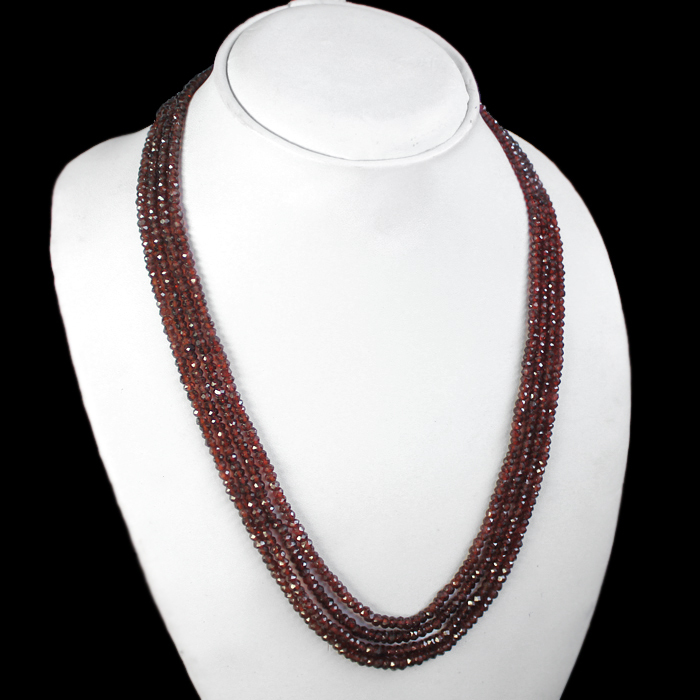 GENUINE UNIQUE 275.00 CTS NATURAL FACETED RED GARNET 4 STRAND NECKLACE (DG)