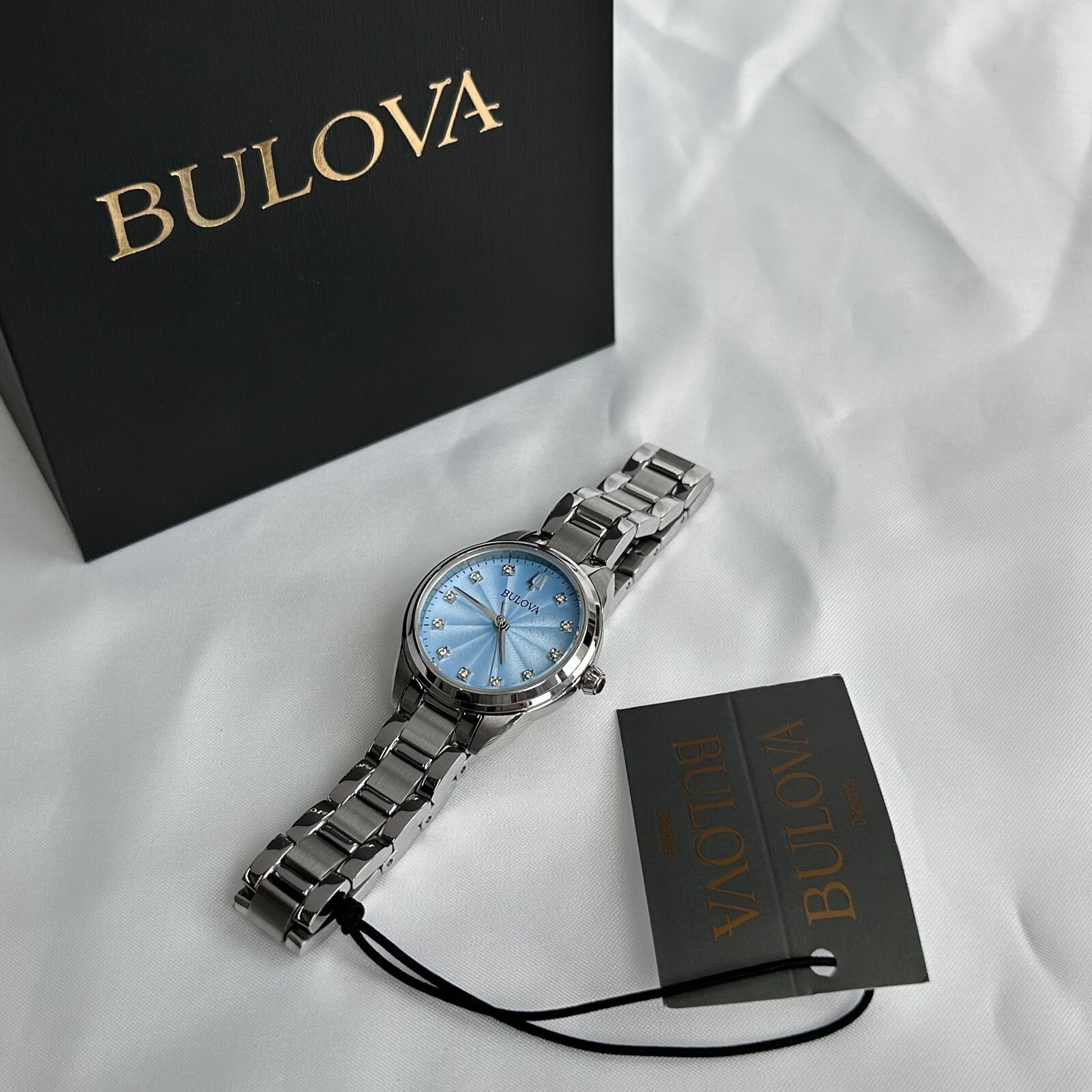 Bulova Sutton Diamond Blue Dial 96P250 Women’s 28mm Quartz Watch-New w/box