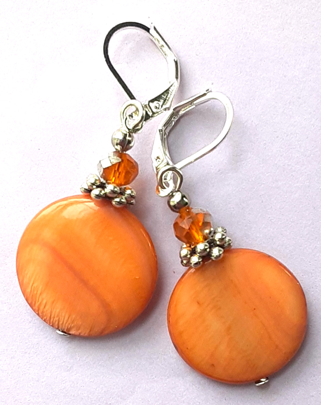 CARAMEL COLOR SHELL topaz & silver crystal earring SP LEVERBACK artisan XX