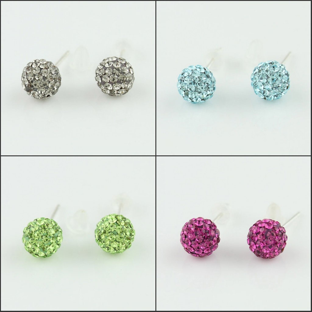 Sparkle CZ Crystal Round Disco Ball Sliver Stud Earrings 6mm 8mm 10mm 12mm New