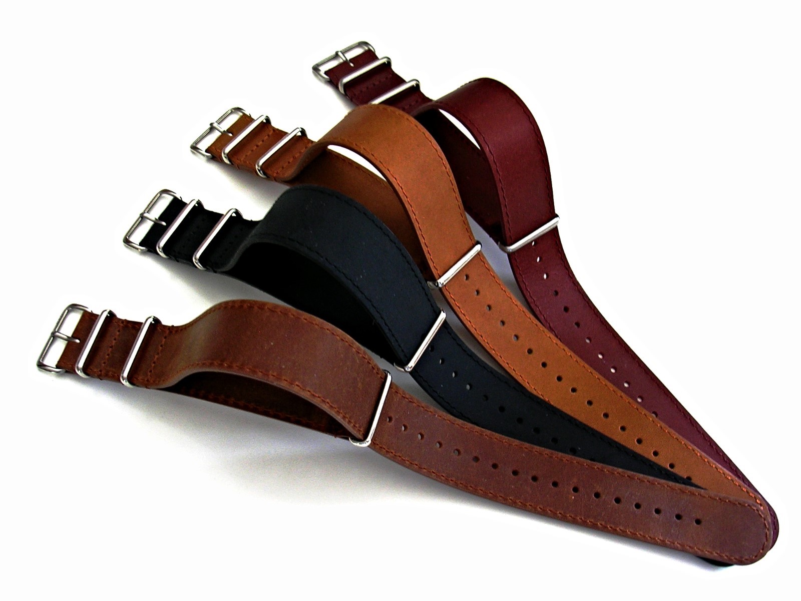 NATO G10® Distressed Grain Leather Black Brown Tan watchband RAF strap IW SUISSE
