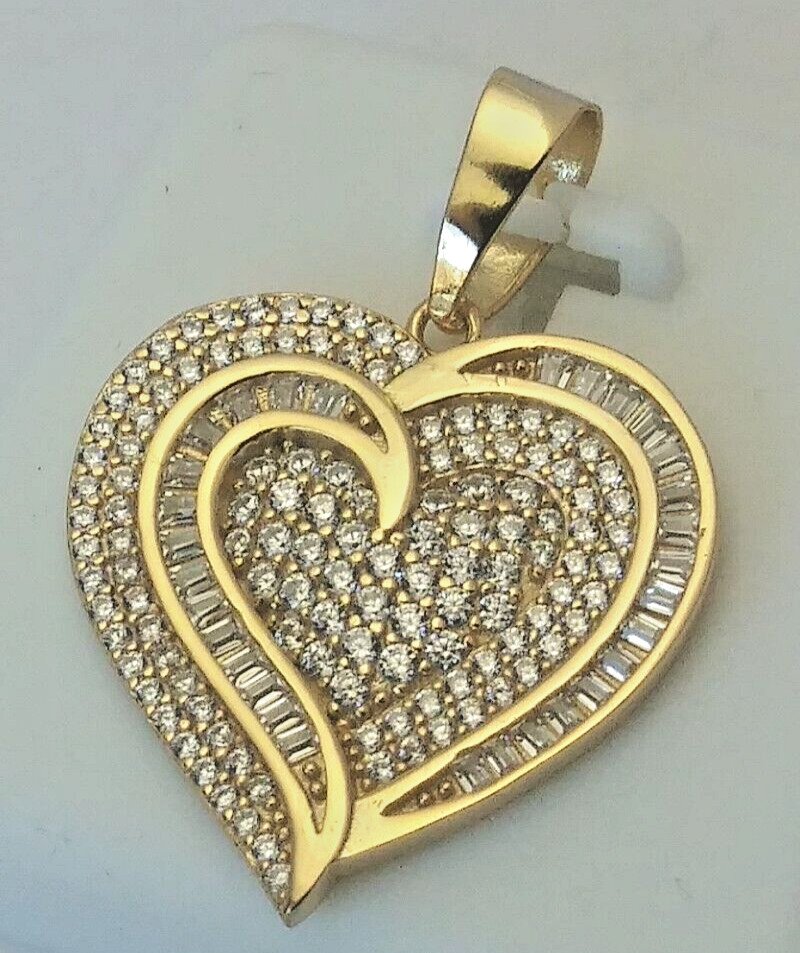 30x21mm 925 STERLING SILVER MICRO-PAVE CZ HEART PENDANT GOLD PLATED