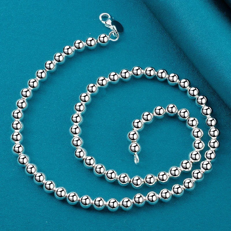Elegant 925 Sterling Silver 4mm Classic Ball Beaded Chain Necklace for Women Men