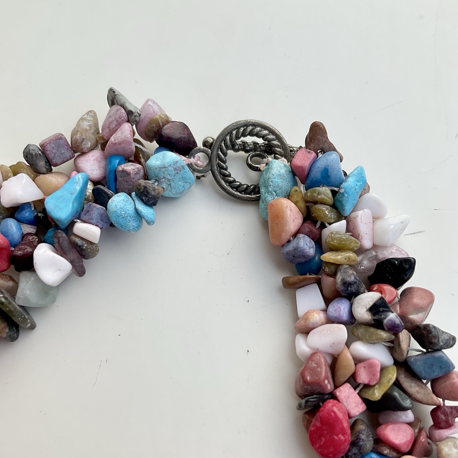 Handcrafted Multicolor Chipped Gemstone Collar Statement Necklace, 17 Inches