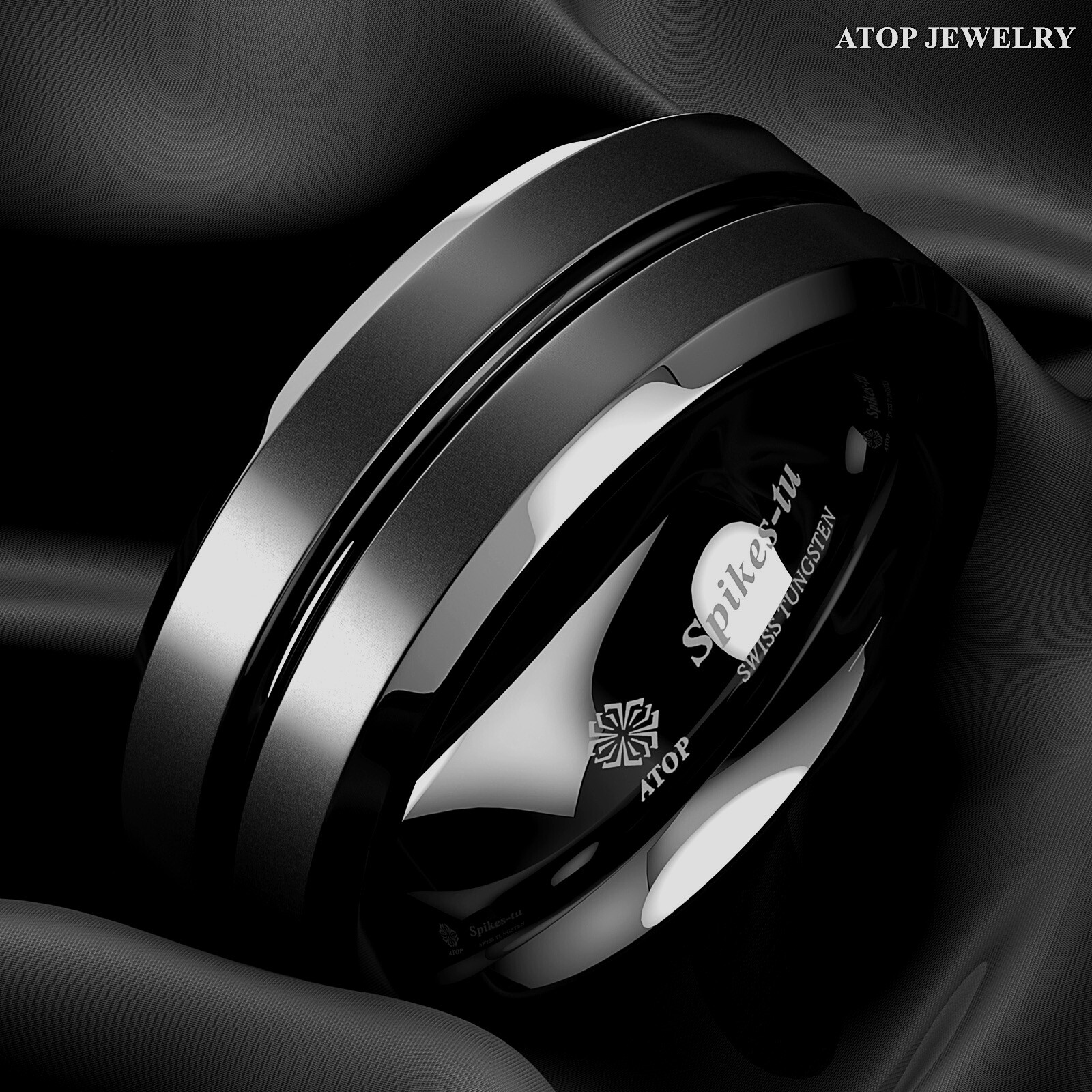 8mm Tungsten Ring Wedding Band Black Brushed Comfort Fit Men Jewelry ATOP