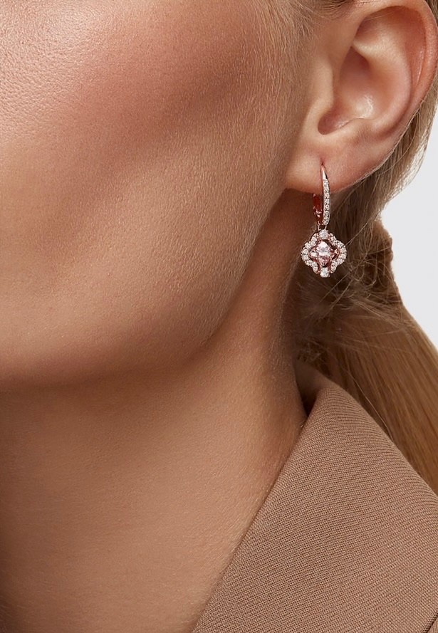 New SWAROVSKI Una Drop Earrings Clover Design with Pink Drop 18K Rose Gold
