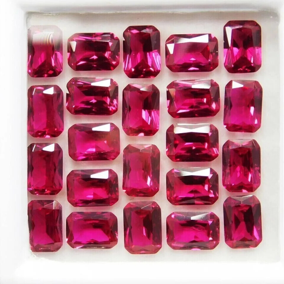 10 PCS Natural Red Ruby Loose Gemstone Certified Emerald Shape Lot