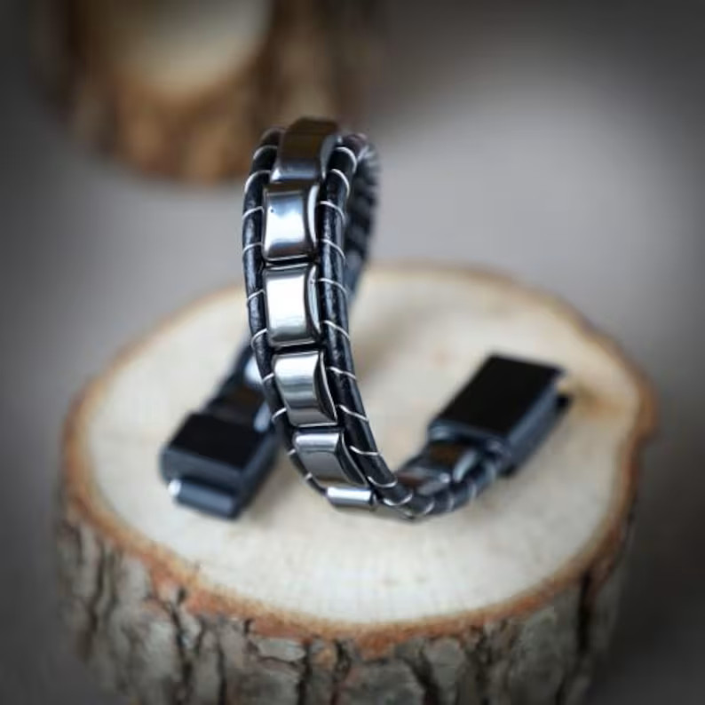 Genuine Stylish Hematite Stone Bracelet for Men Protection Healing Crystal Gift