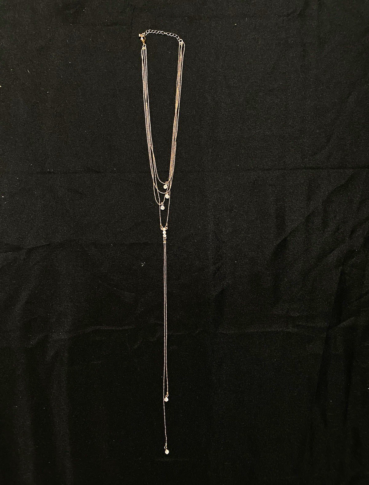 Silver Tone Adjustable Lariat Y-Drop Necklace, Metal Cable Chain, No Stone