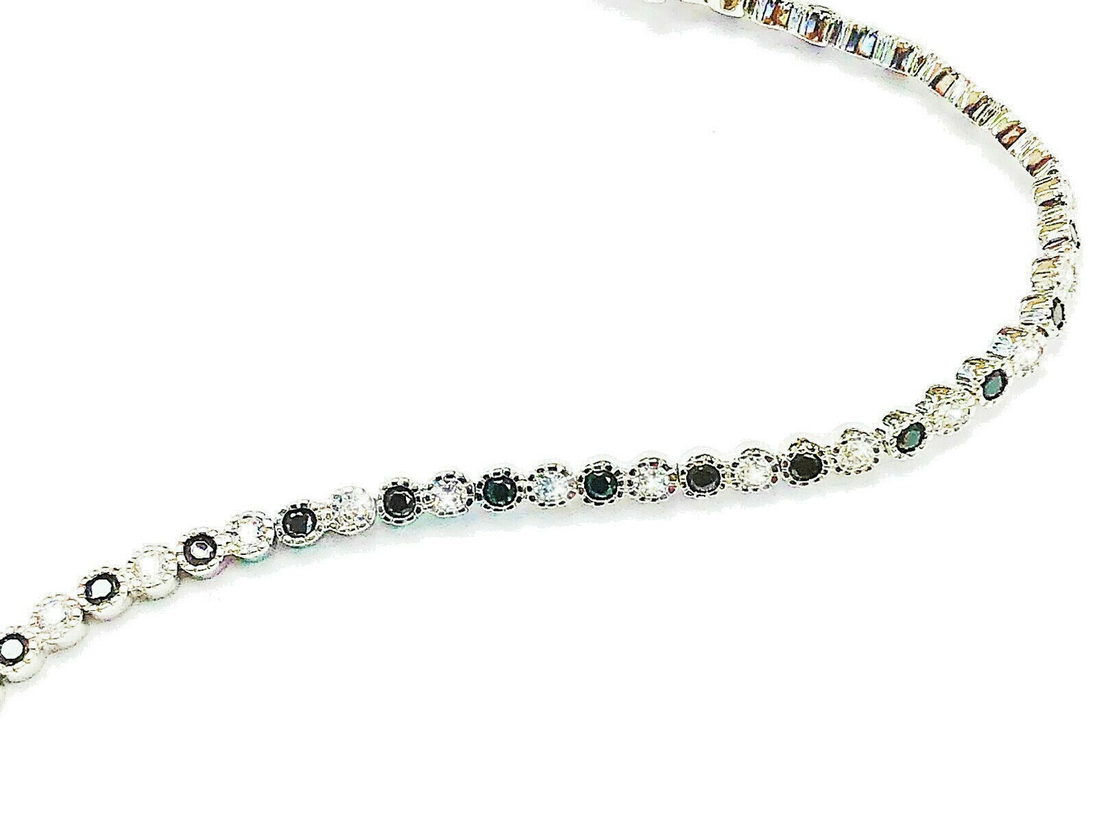 Black & White Cubic Zirconia Sterling Silver 7 inch Bracelet