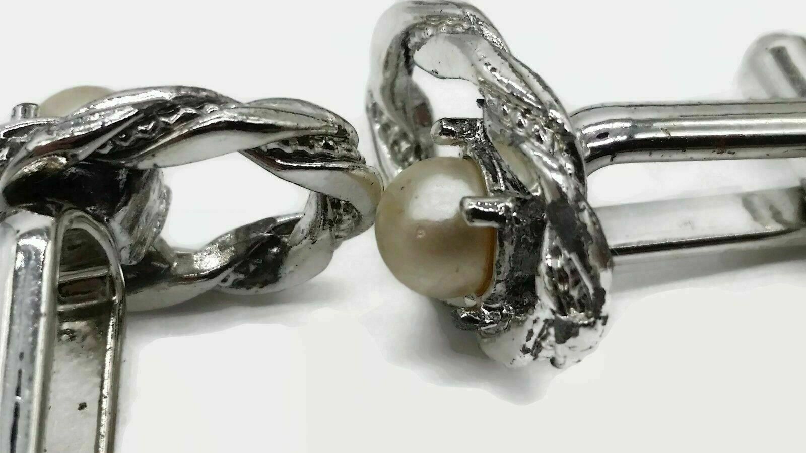 Sliver Toned 3/4″ Cufflinks Cuff Links w/ Faux Pearl Male Female Unisex