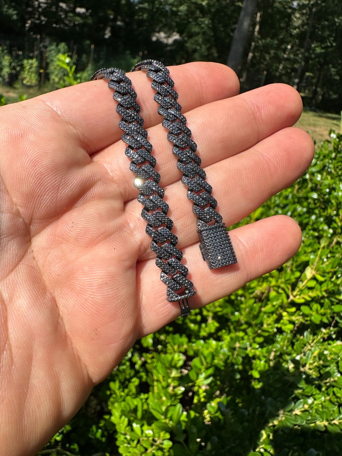 BLACK MOISSANITE 8mm Real Miami Cuban Link Prong Chain Iced 925 Silver Necklace