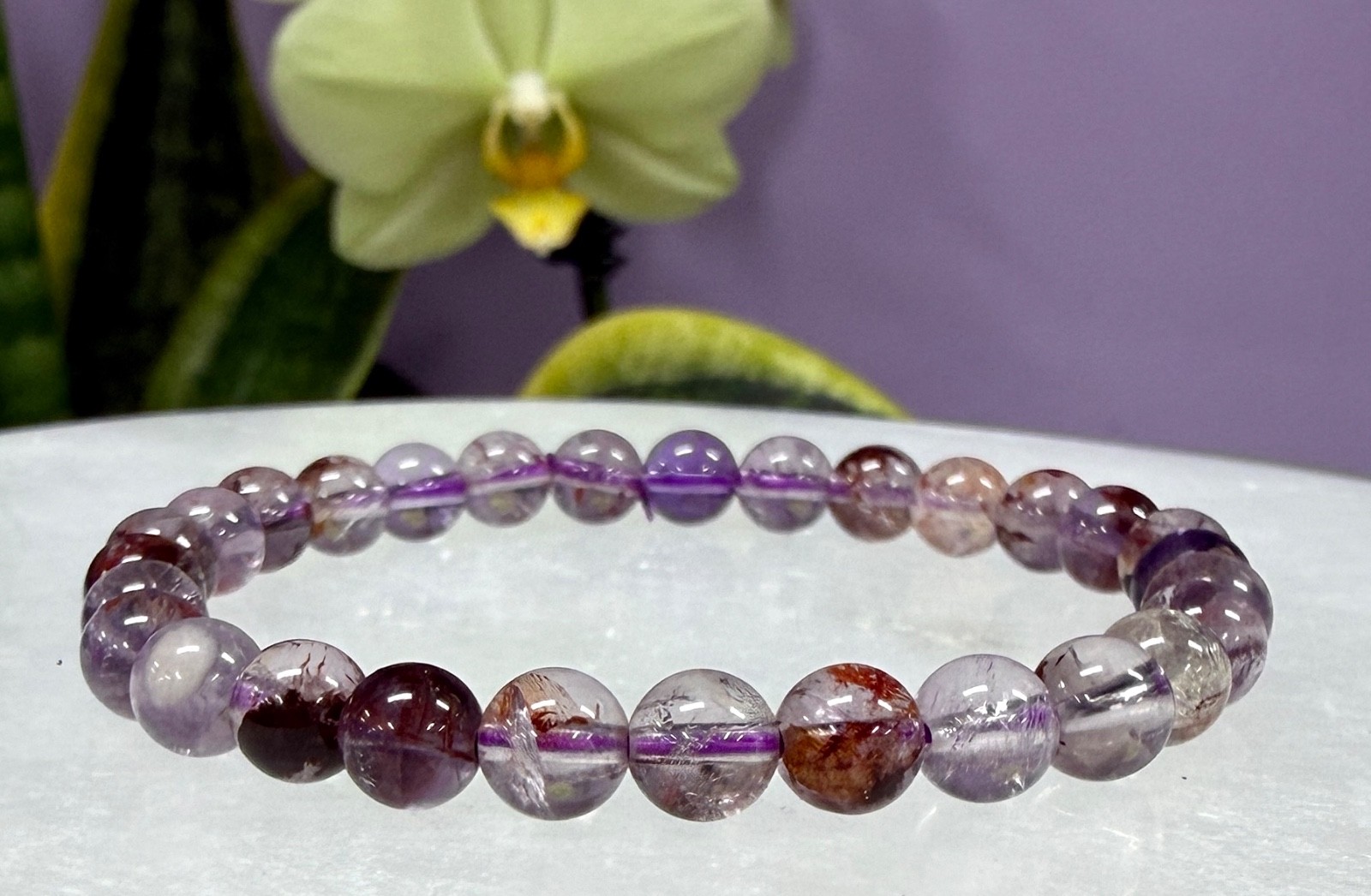 Wholesale 6 Pcs 6mm Natural Super 7 Crystal Healing Stretch Bracelet 7.5”