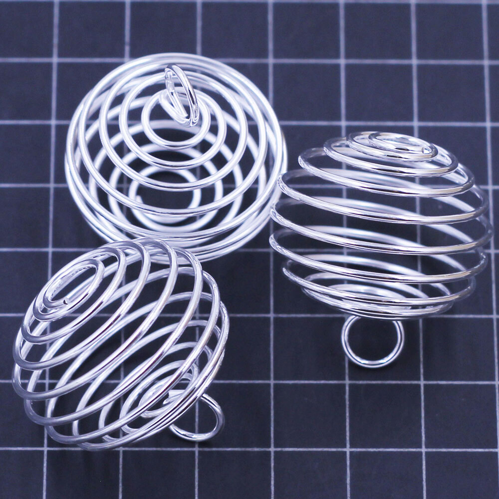 50Pcs Pendants Beads Spiral Cages Spring Alloy Silver Plated Jewelry DIY Finding