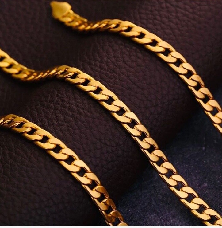 18k Gold Plated Necklace Cuban Curb Chain 6-34″ inch Men women 3-11mm