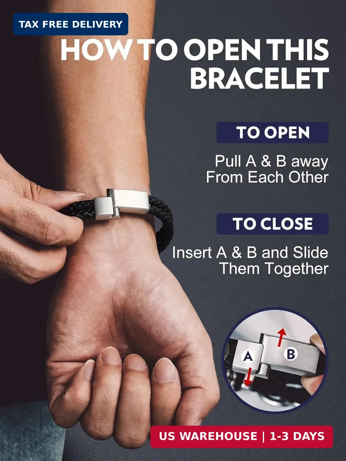Infinity Love Knot Bracelet for Men Black Leather Love Link Cuff Bracele