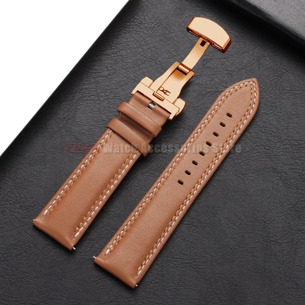 Genuine Calfskin Leather Watch Band 18mm 20mm 22mm 24mm Butterfly Buckle Strap