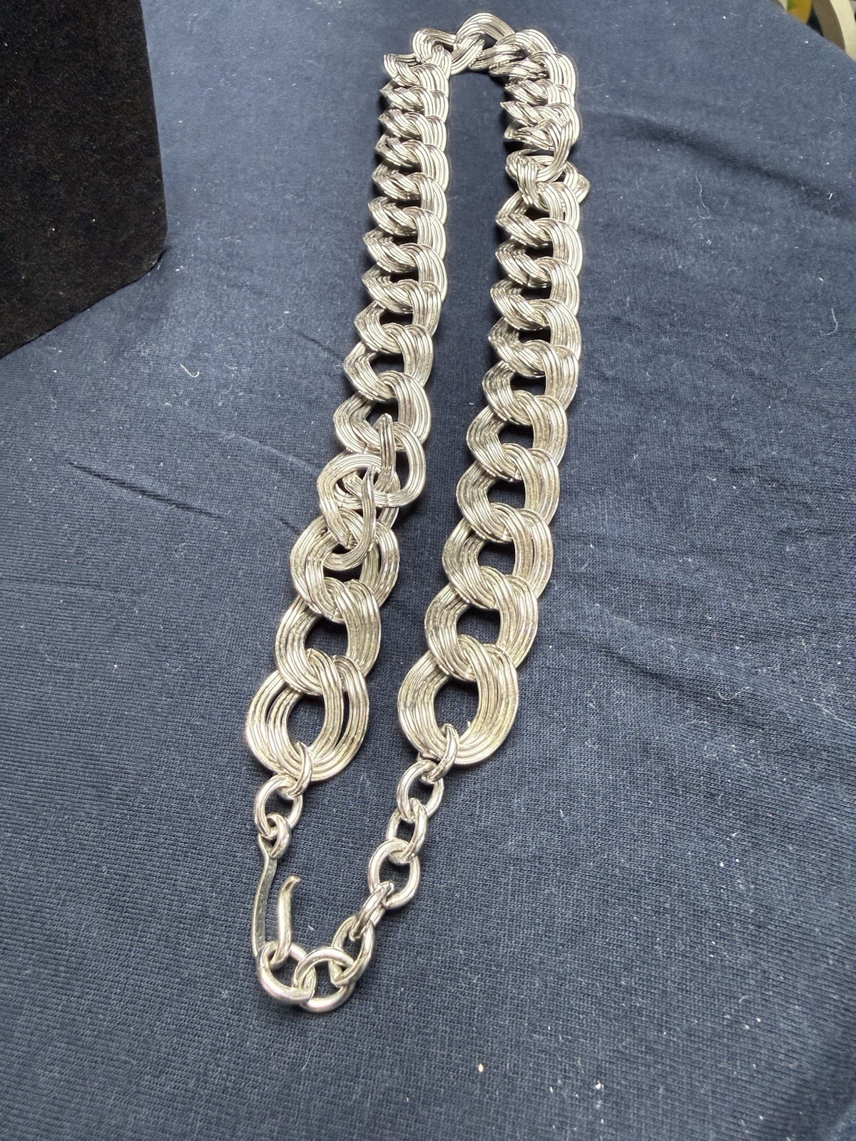 Monet Vintage Chunky Double Curb Link Necklace Silver Tone Thick HEAVY 18”
