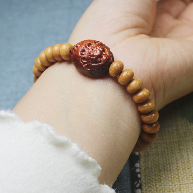8mm Sandalwood Pi Xiu Good Luck Bracelet for Men—Buddhist Prayer Beads